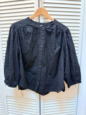 Old Navy Black Button-Front Balloon Sleeve Blouse